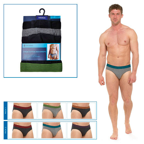 Mens 3 Pack Briefs Striped Waistband