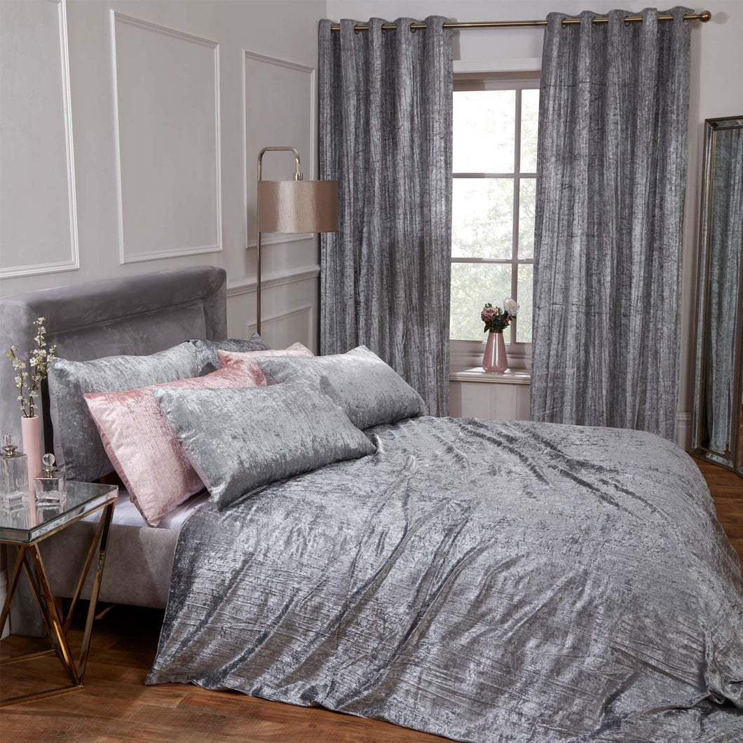 Sienna Valencia Crushed Velvet Duvet Set - Silver