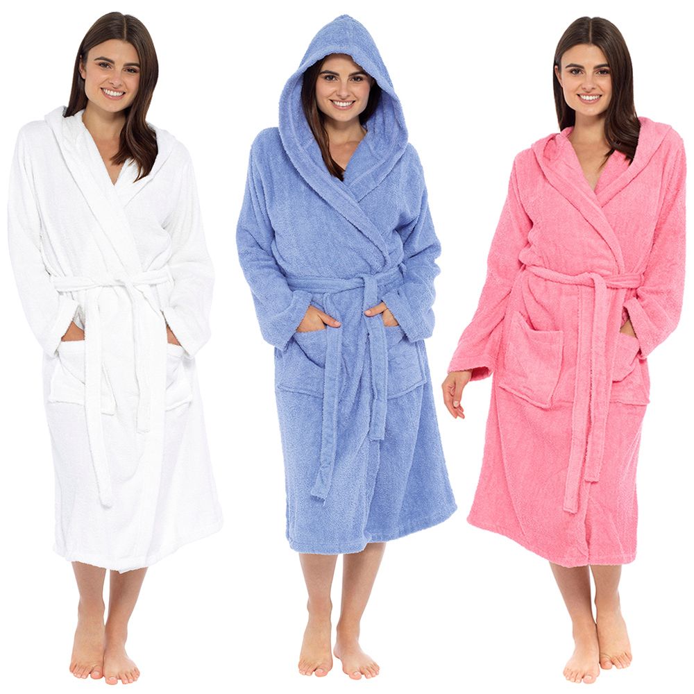 Ladies Towelling Hooded Dressing Gown Robe