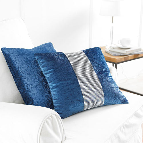 2 Pack Diamante Blue Cushion Covers