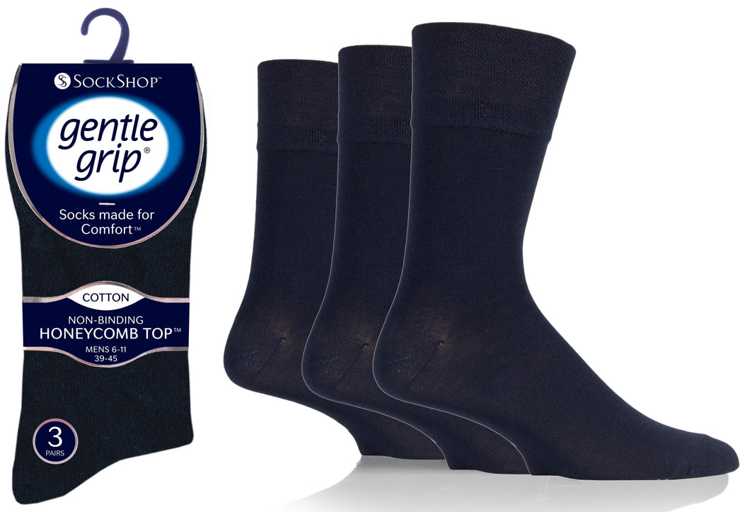 Mens Plain Black Gentle Grip 3 Pack Socks by Sock Shop