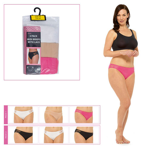 Ladies 3 Pack Briefs With Lace