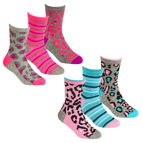 Girls 3 Pack Design Socks Animal Print