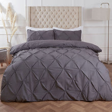 Load image into Gallery viewer, Highams Diamond Pintuck Pinch Pleat Duvet Cover Set - Charcoal
