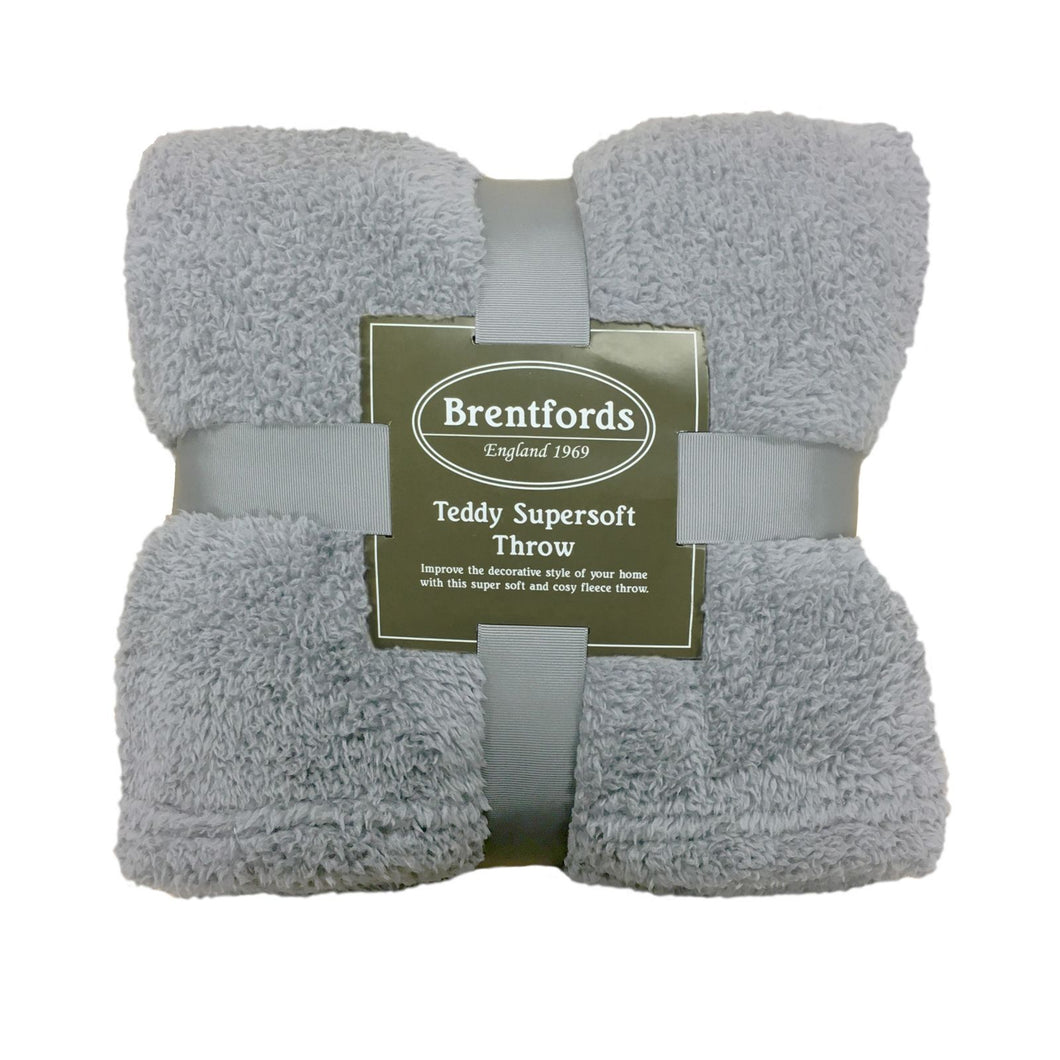 Brentfords Teddy Fleece Silver Grey Throw