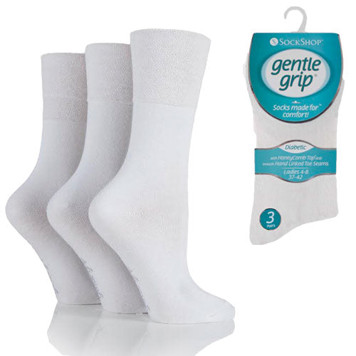 Ladies Diabetic Gentle Grip Socks White