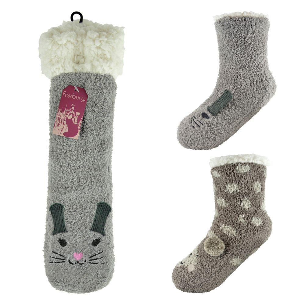 2 Pairs Ladies Cosy Socks With Grippers by Foxbury