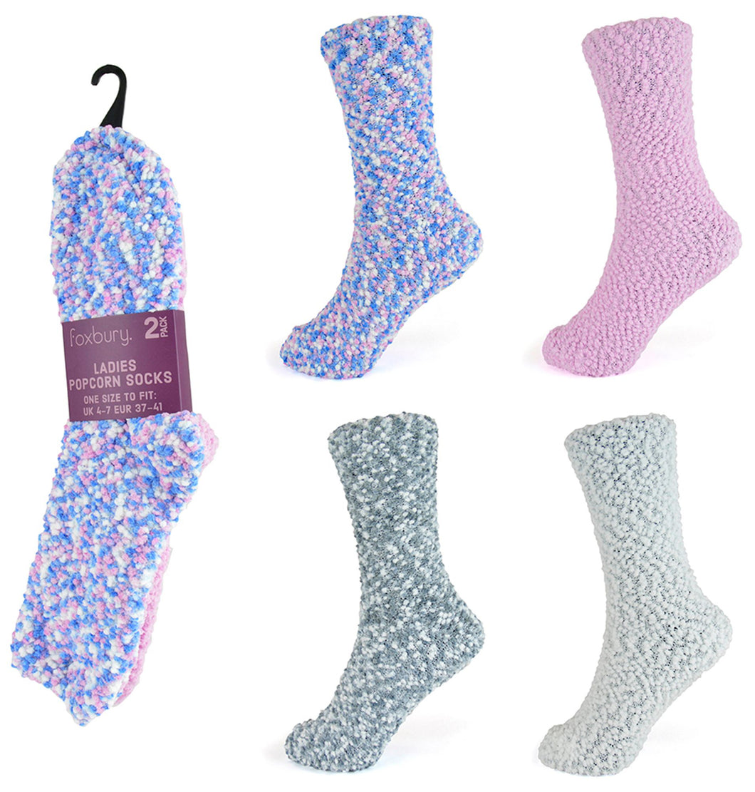 Ladies 2 Pack Popcorn Slipper Socks by Foxbury