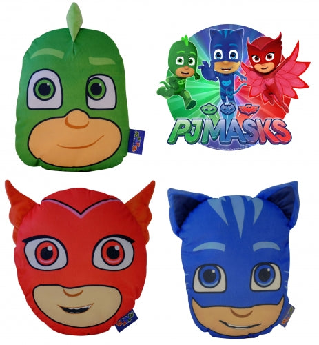 3 Pack Official PJ Masks 3D Character Shaped Cushion with Zip Pocket