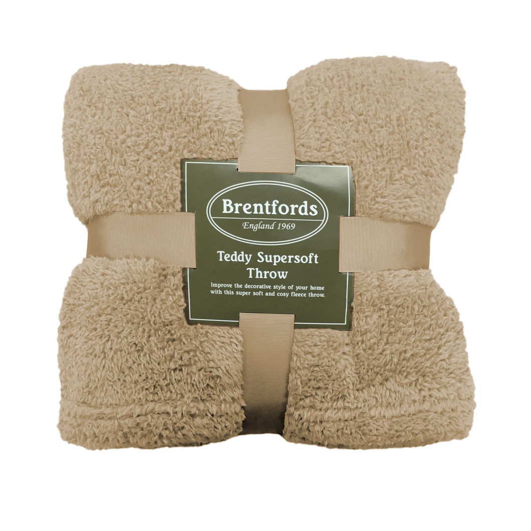 Brentfords Teddy Fleece Latte Beige Throw