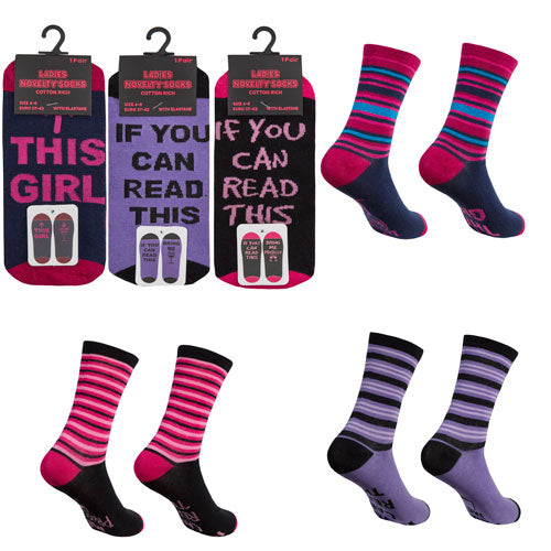 3 Pack Ladies Novelty Slogan Socks