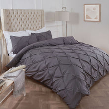 Load image into Gallery viewer, Highams Diamond Pintuck Pinch Pleat Duvet Cover Set - Charcoal
