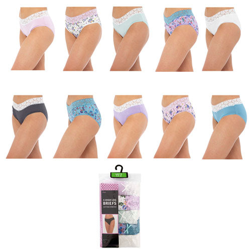 5 Pairs Ladies Lace High Leg Briefs