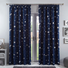 Load image into Gallery viewer, Dreamscene Galaxy Star Blackout Pencil Pleat Navy Blue Curtains
