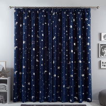 Load image into Gallery viewer, Dreamscene Galaxy Star Blackout Pencil Pleat Navy Blue Curtains
