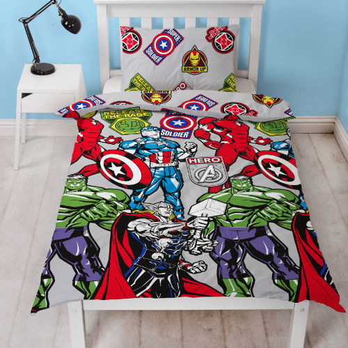 Official Marvel Avengers Stickers Reversible Single Duvet Set