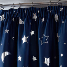 Load image into Gallery viewer, Dreamscene Galaxy Star Blackout Pencil Pleat Navy Blue Curtains
