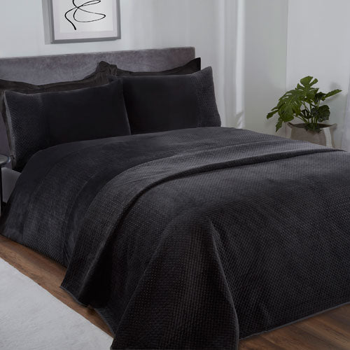 Velour Pinsonic Black Throw 260 X 240