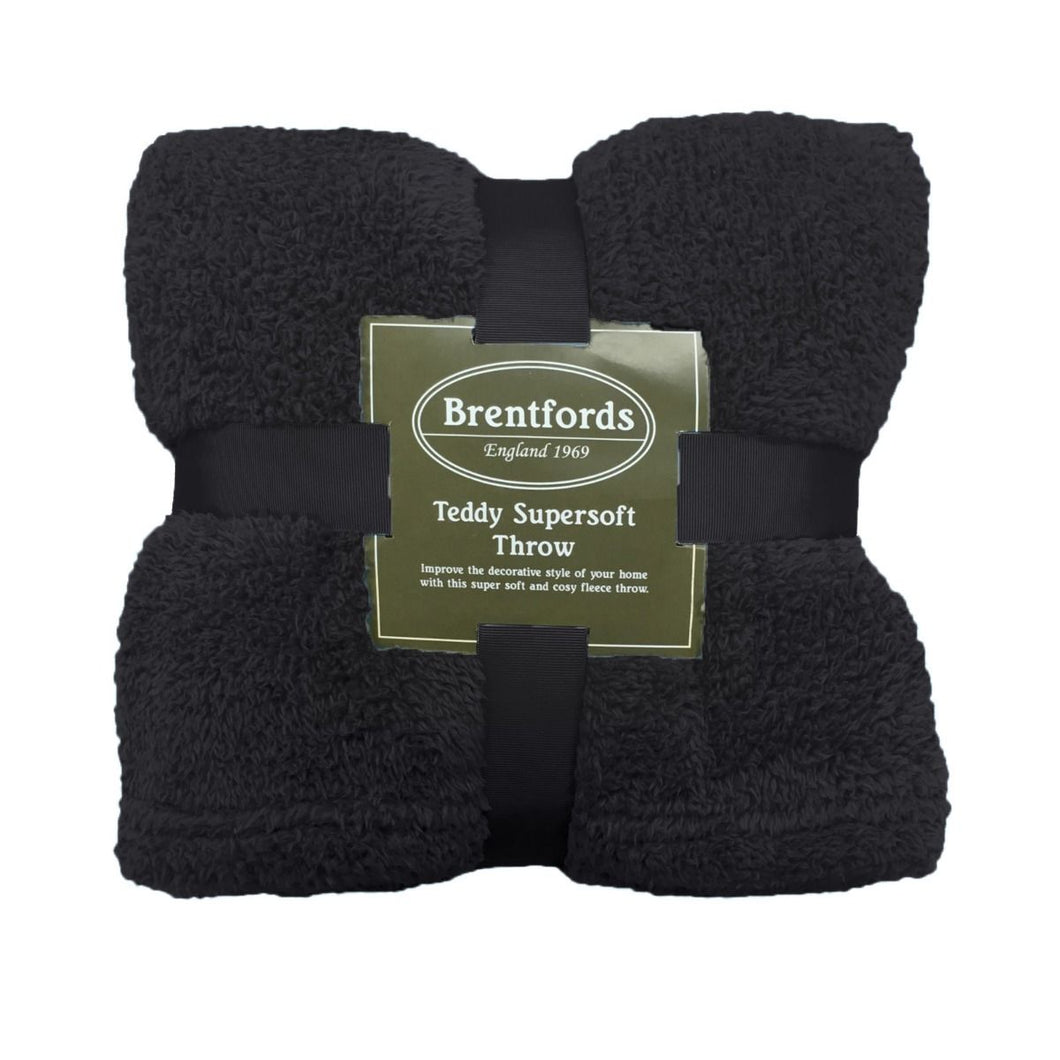 Brentfords Teddy Fleece Black Throw