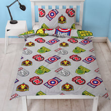 Load image into Gallery viewer, Official Marvel Avengers Stickers Reversible Single Duvet Set
