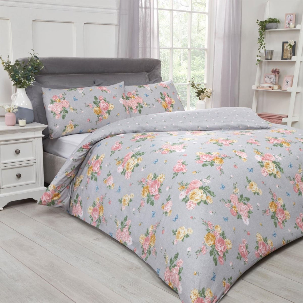 Dreamscene Blushing Rose Grey Duvet Set