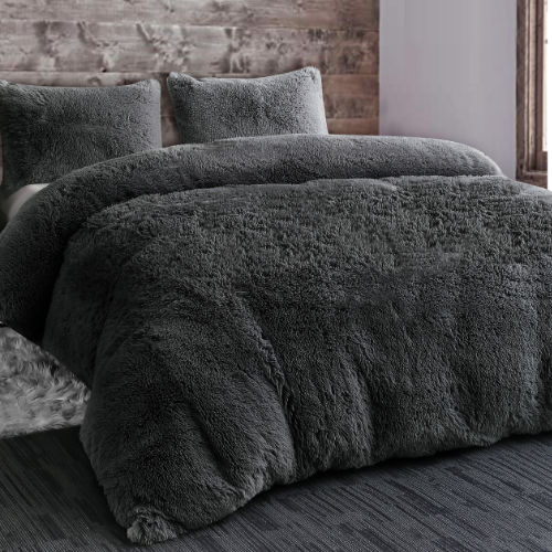 C Long Pile Sherpa Duvet Set Charcoal