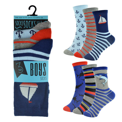 Boys 3 Pack Shark Design Socks