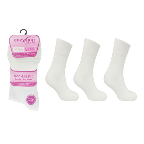 Ladies Eazy Grip Non Elastic Socks White