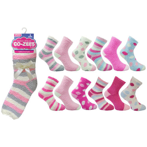 Ladies 3 Pack Co-Zees Cozy Winter Sock Pastel