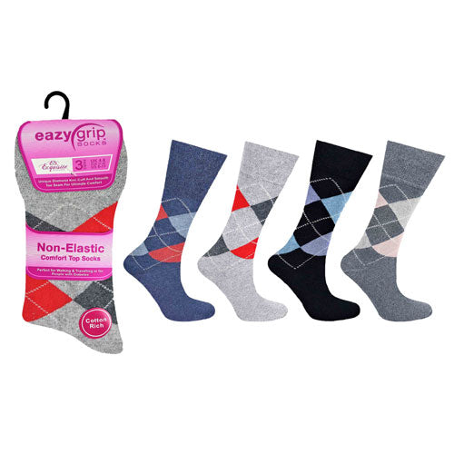 Ladies Eazy Grip Non Elastic Socks Argyle