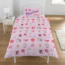 Load image into Gallery viewer, Emoji UNICORNS &amp; MERMAIDS Single Duvet Cover Set
