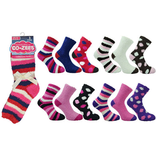 Ladies 3 Pack Co-Zees Cozy Winter Sock Dark