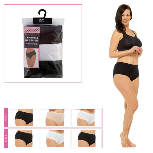 Ladies 3 Pack Ladies High Rise Full Briefs