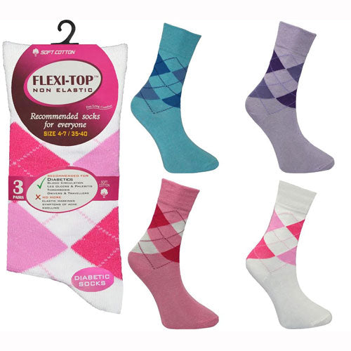 Ladies Flexi-Top Argyle Socks