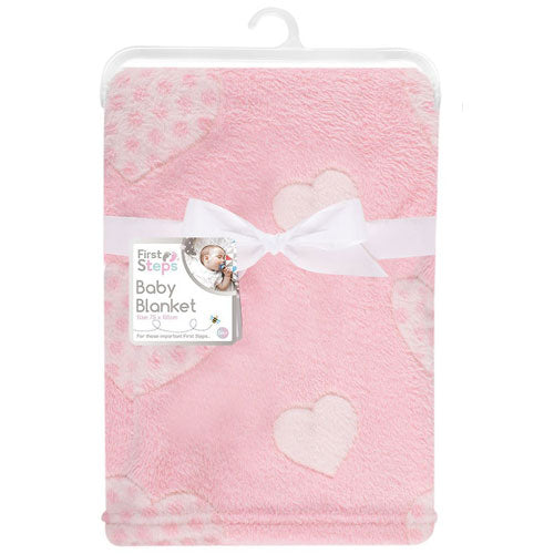 First Steps Baby Pink Hearts Blanket