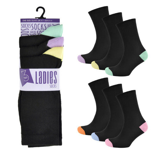 Ladies Plain Coloured Heel & Toe Socks