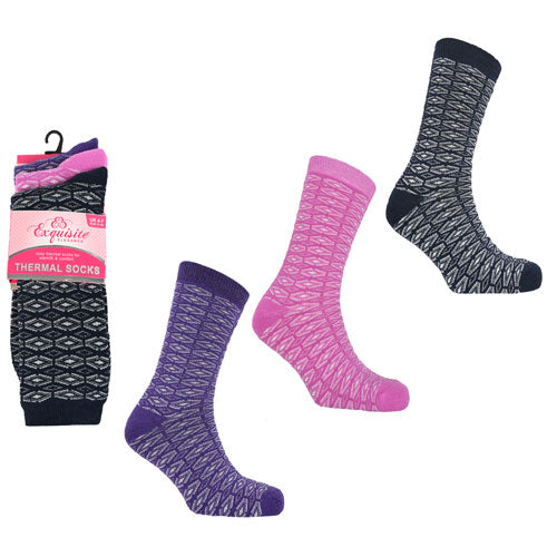 Ladies 3 Pack Exquisite Thermal Socks Diamond