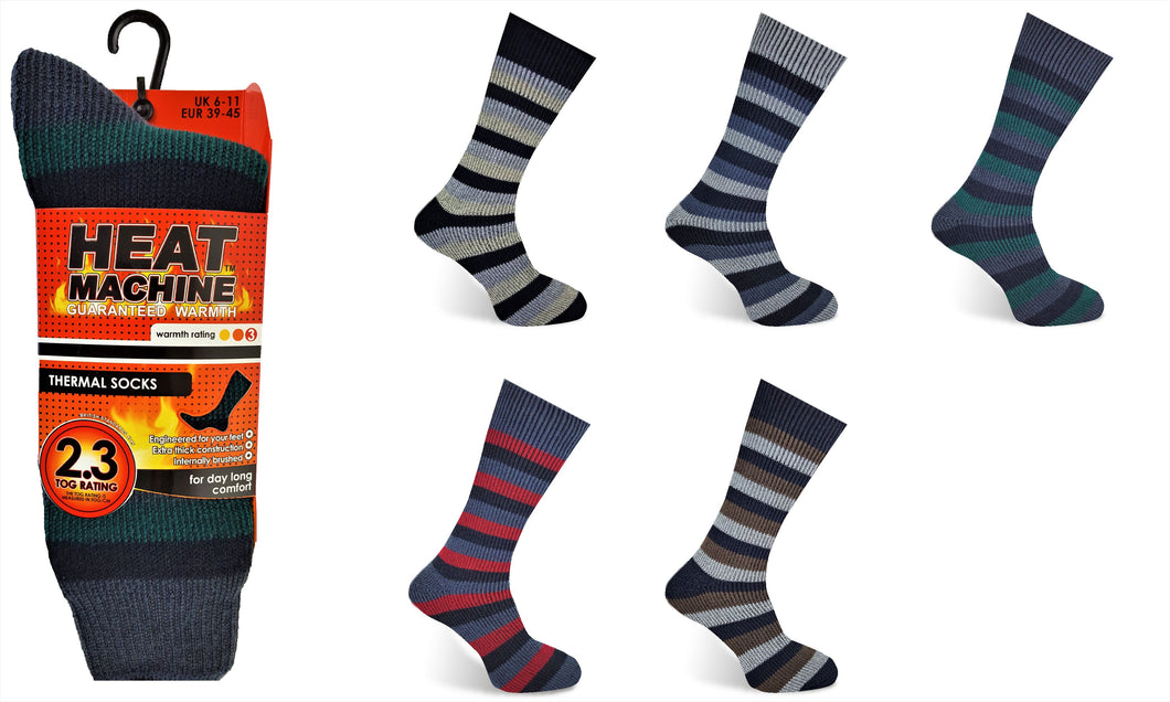 2 Pairs Men's Striped Heat Machine Socks Brushed Thermal