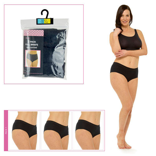 3 Pack Ladies Full Briefs Black