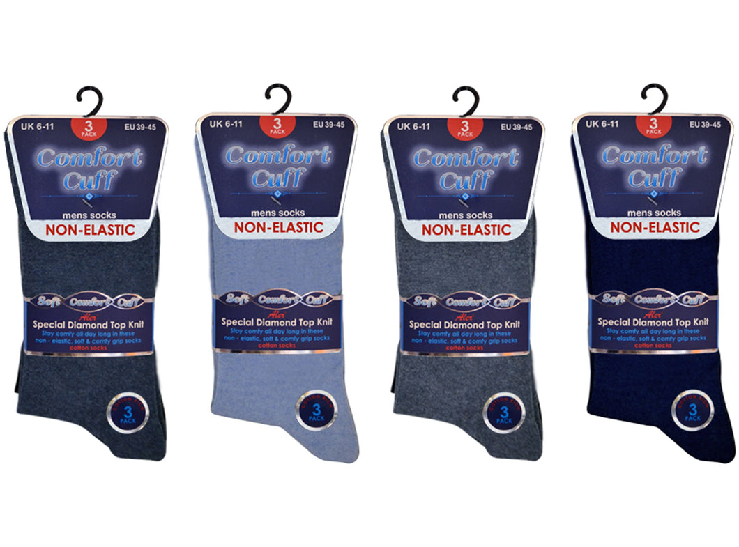 6 Pairs Mens Blues Cotton Rich Non Elastic Socks by Comfort Cuff