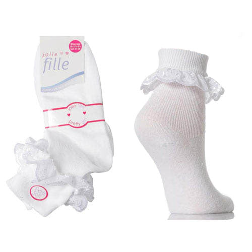 3 Pairs Lace Ankle Socks White Trim