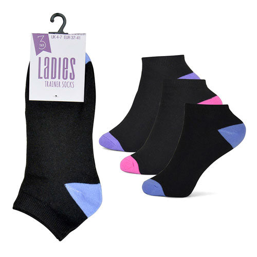 12 Pack Ladies Black Heel And Toe Trainer Socks