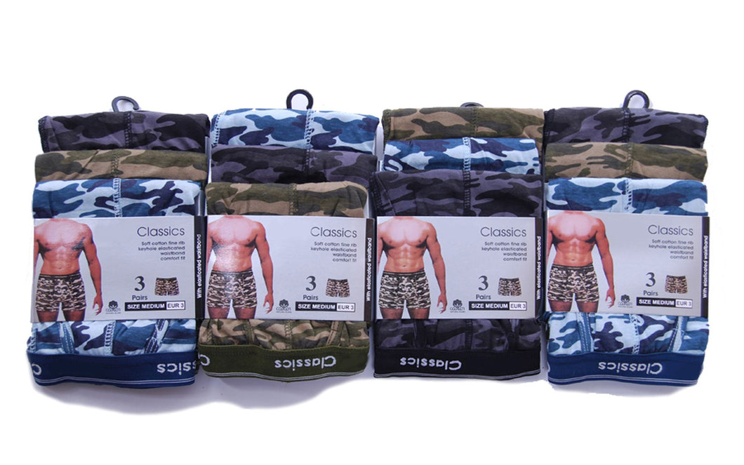 6 PackMens Camouflage Fine Rib Boxer Shorts