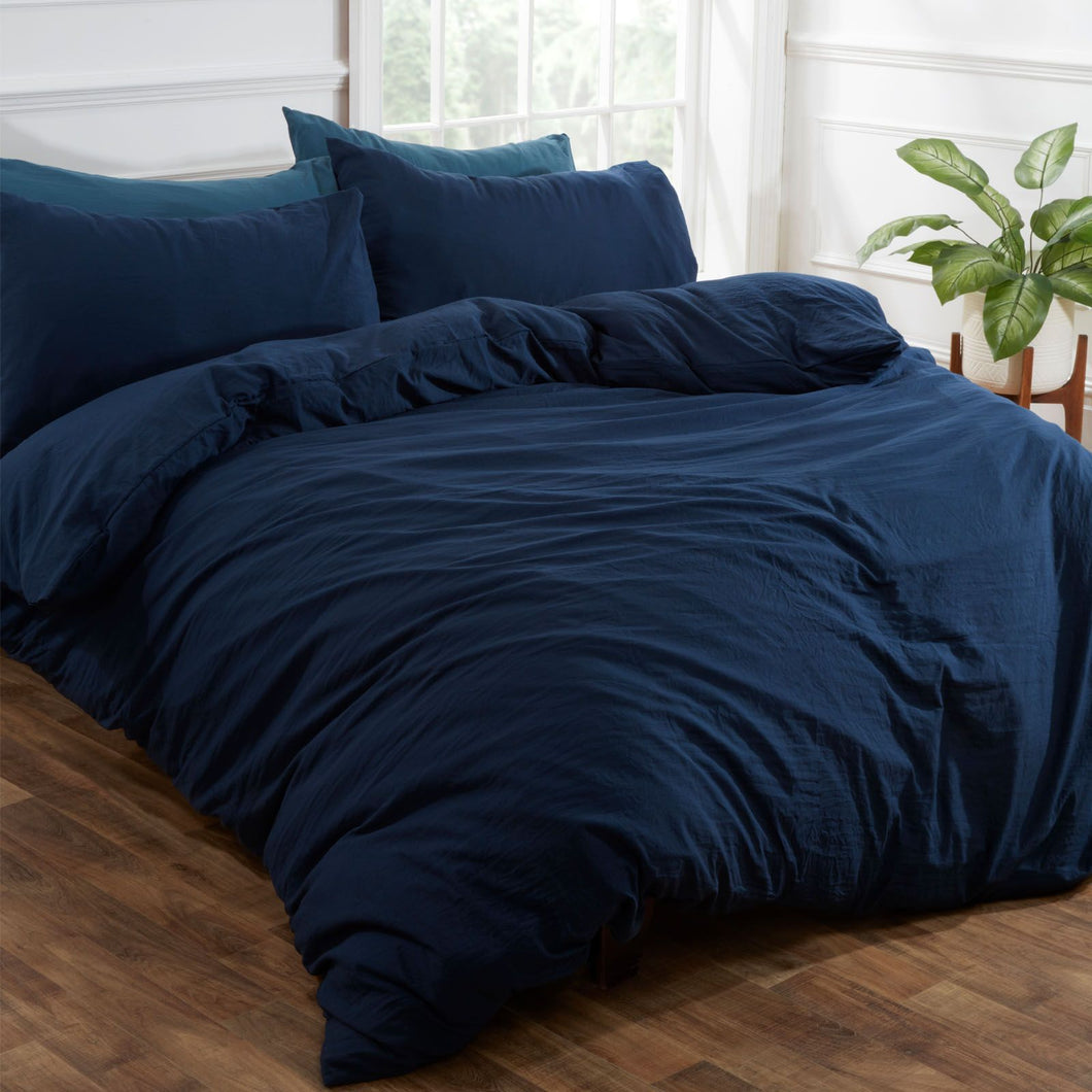 Brentfords Washed Linen Look Duvet Cover Set - Navy