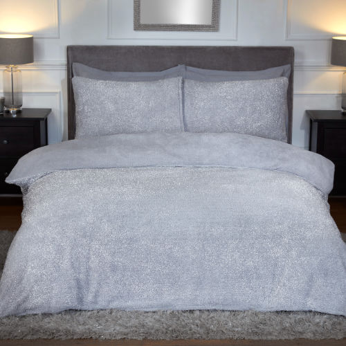 Sparkle Teddy Fleece Duvet Set Grey