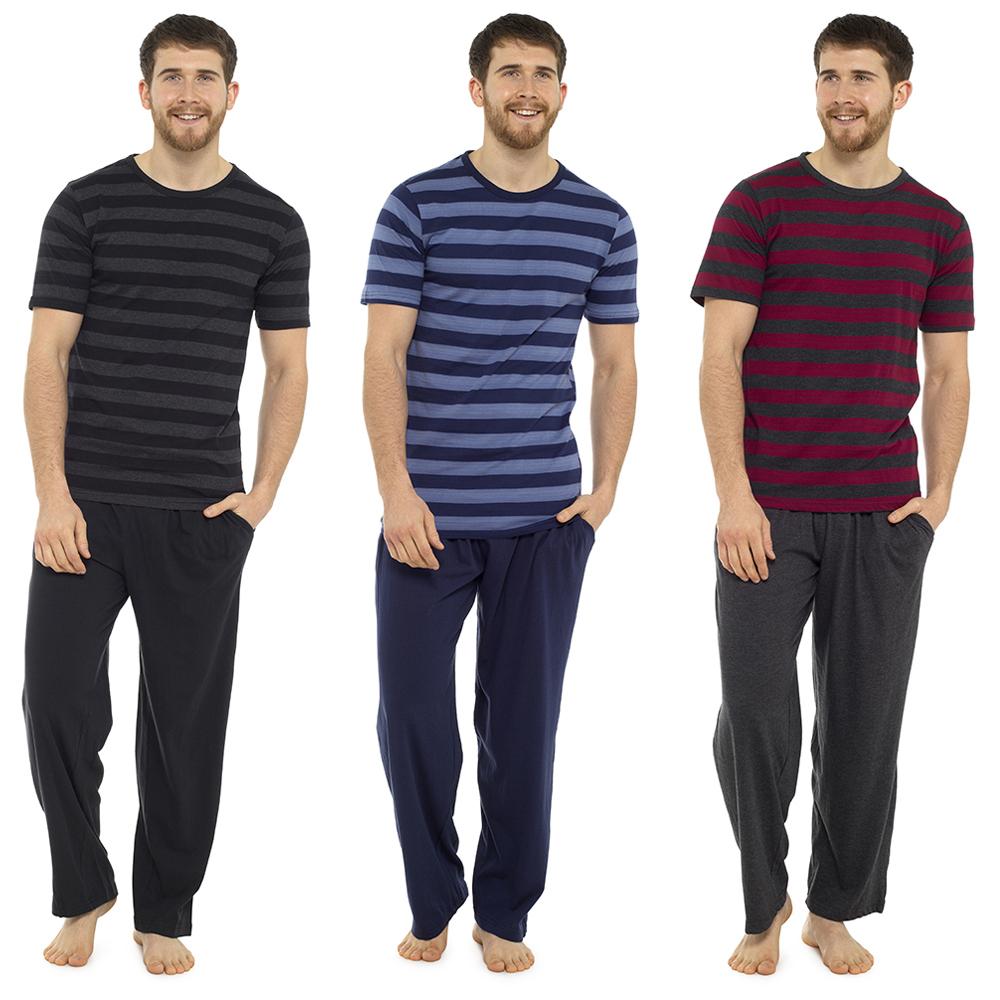 Mens Jersey Striped T Shirt and Bottoms Pyjama Set