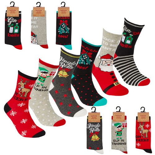 Ladies 3 Pack Xmas Design Socks