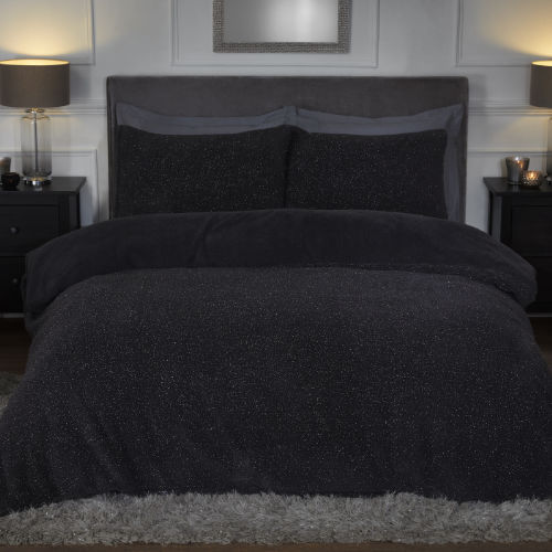 Sparkle Teddy Fleece Duvet Set Charcoal