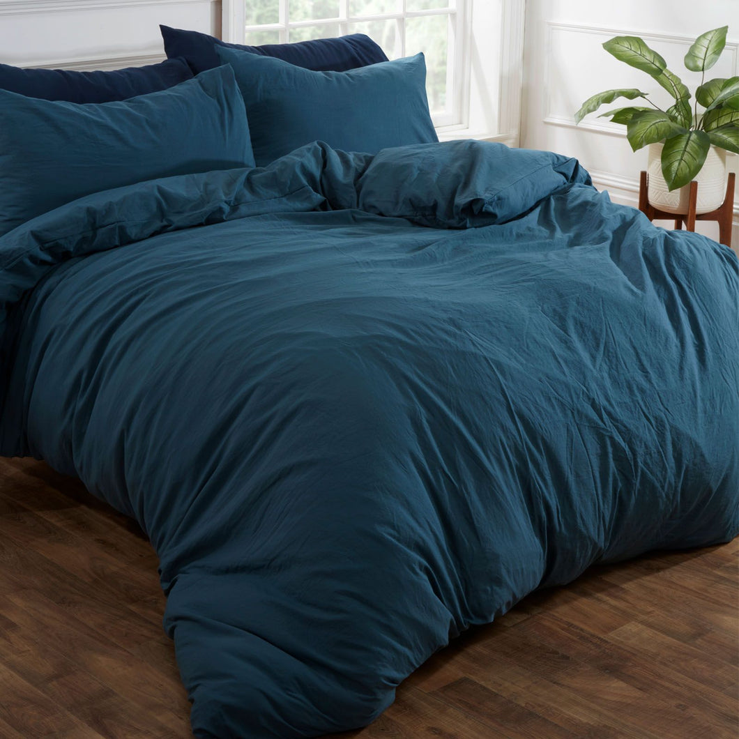 Brentfords Washed Linen Look Duvet Cover Set - Teal