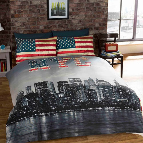 New York City Design Reversible Duvet Set Blue